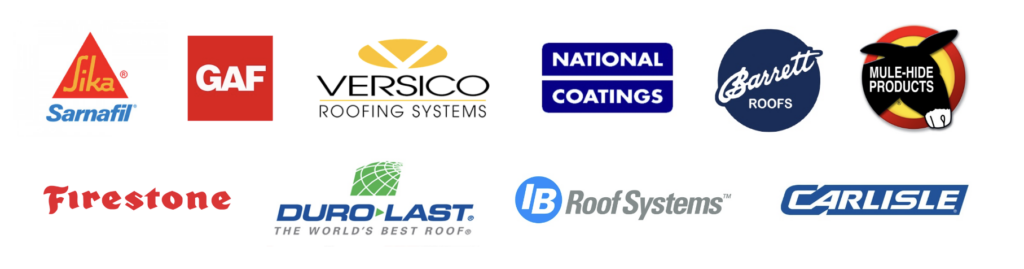 Logos of roofing supply companies