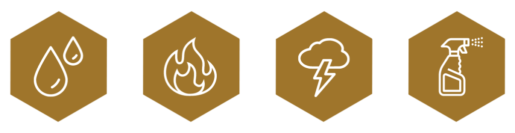 Water restoration, fire restoration, storm restoration and cleaning icons
