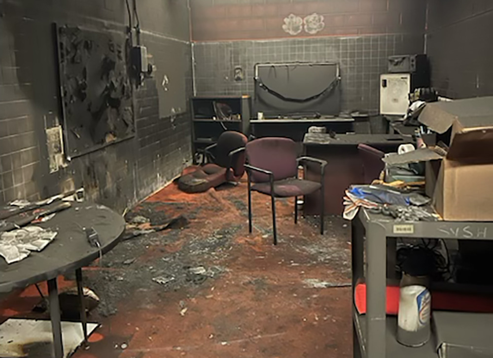 Fire and smoke damage to high school gym office