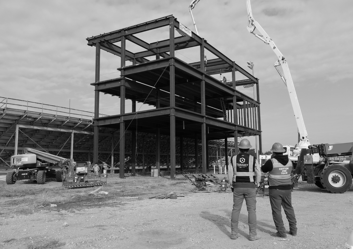 Target Solutions Project Manager and safety officer overseeing construction of press box